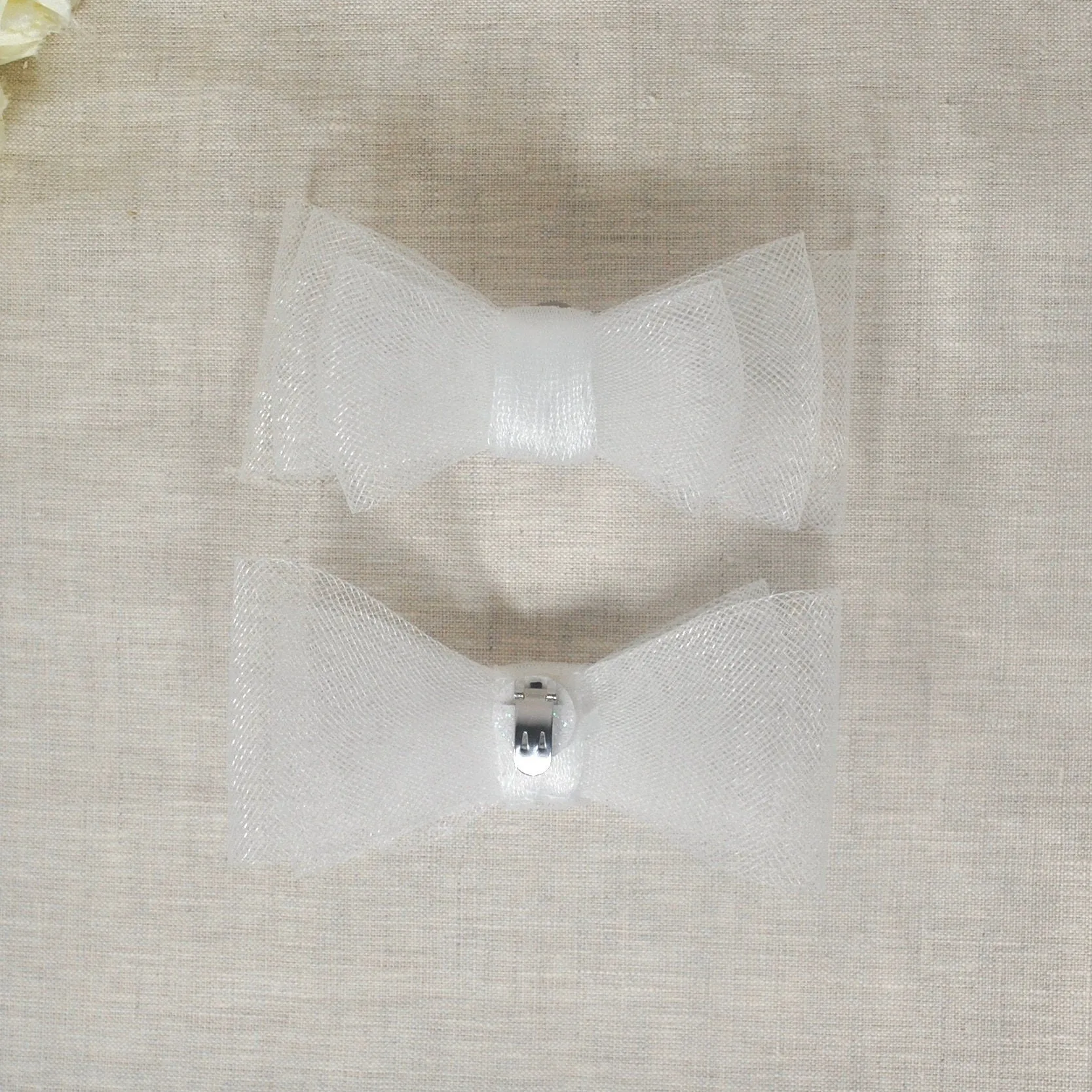 Wedding Shoe Clips, White Bow Clip Bridal Shoe, White Bows Handmade Clips For Bride. Custom Colour Structured Wedding Shoe Bows