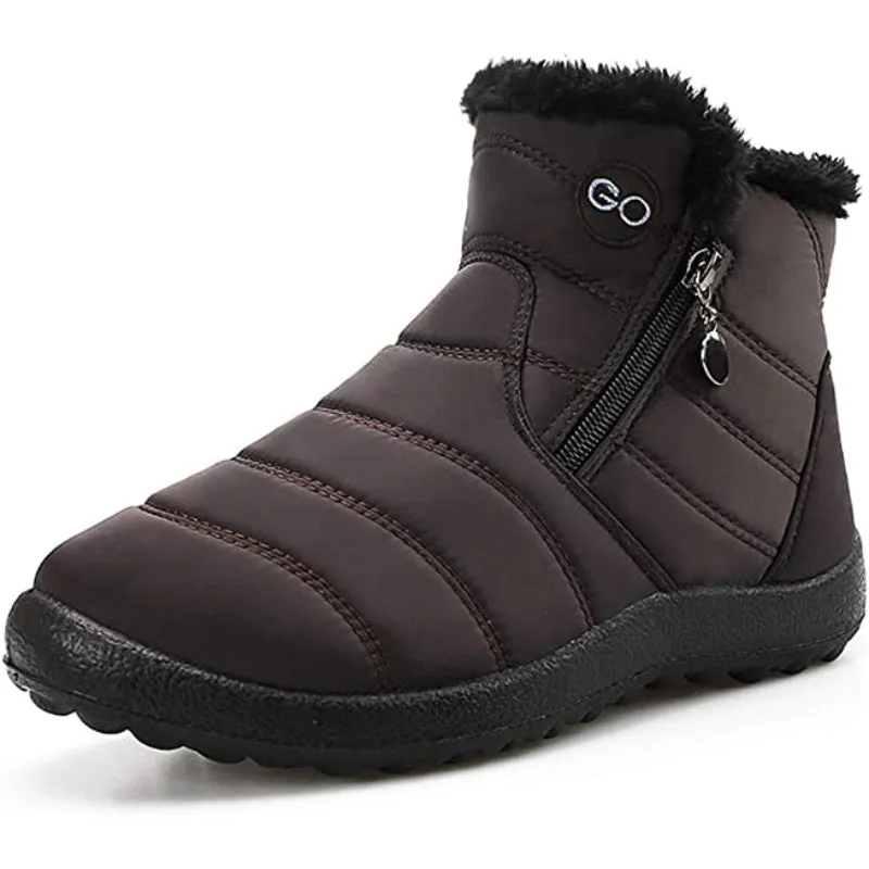 Womens Winter Snow Boots Fur Lined Warm Ankle Boots Zipper Waterproof Outdoor Booties Comfortable Shoes for Women