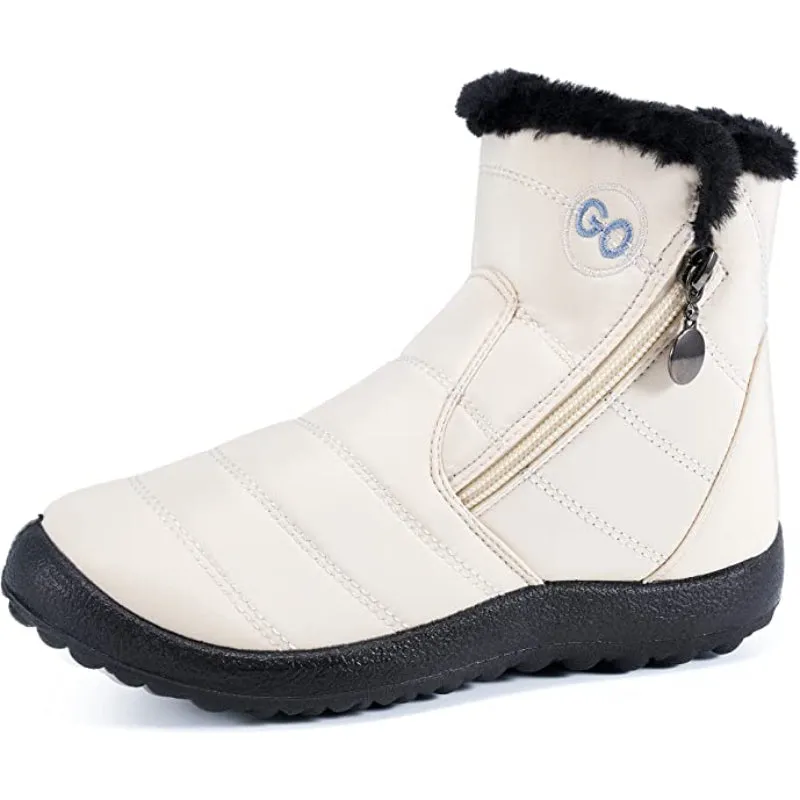 Womens Winter Snow Boots Fur Lined Warm Ankle Boots Zipper Waterproof Outdoor Booties Comfortable Shoes for Women